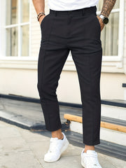 Men's Work Pockets Button Fly Slim Fit Trousers