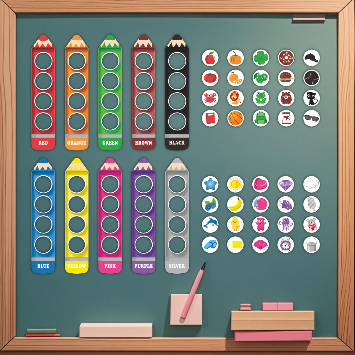 50 pcs Colorful Pencil Magnets Assorted Designs Fruits Vegetables Animals