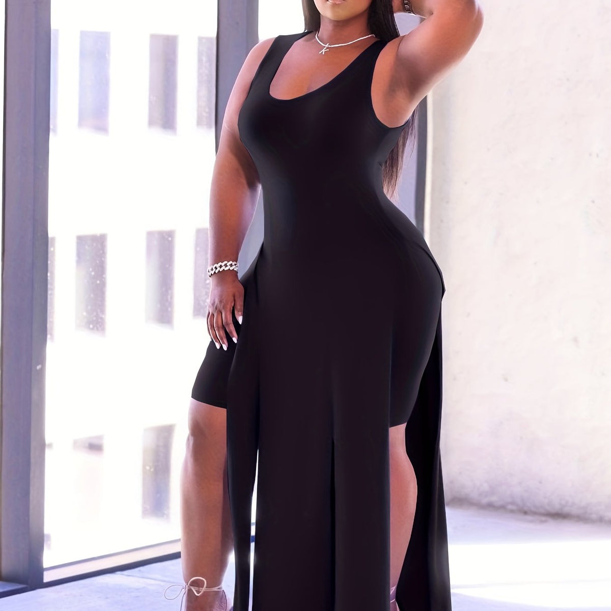  Solid Round Neck Oversized 2 Piece Set