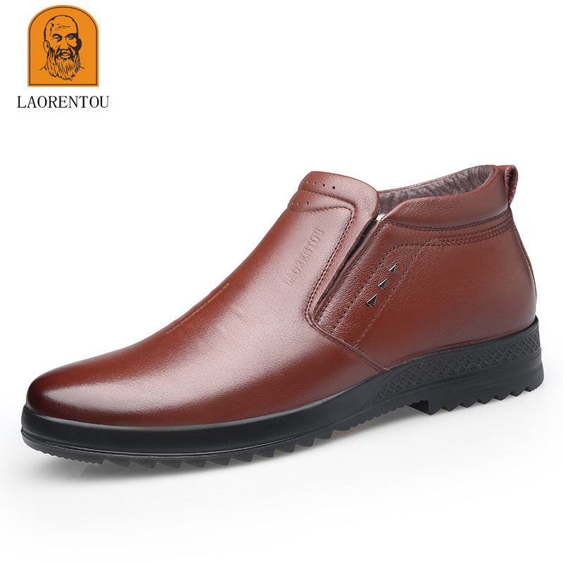LAORENTOU Men's Leather High Top Warm Fleece Slip On Casual Shoes