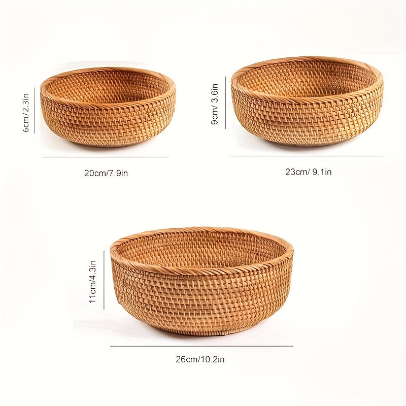 Round Rattan Fruit Basket Decorative Serving Baskets