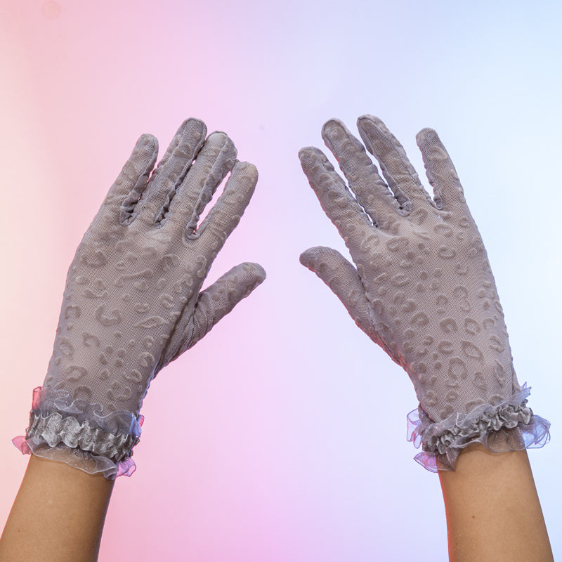 Leopard Lace Gloves Women Party Prom Vintage Thin Gloves