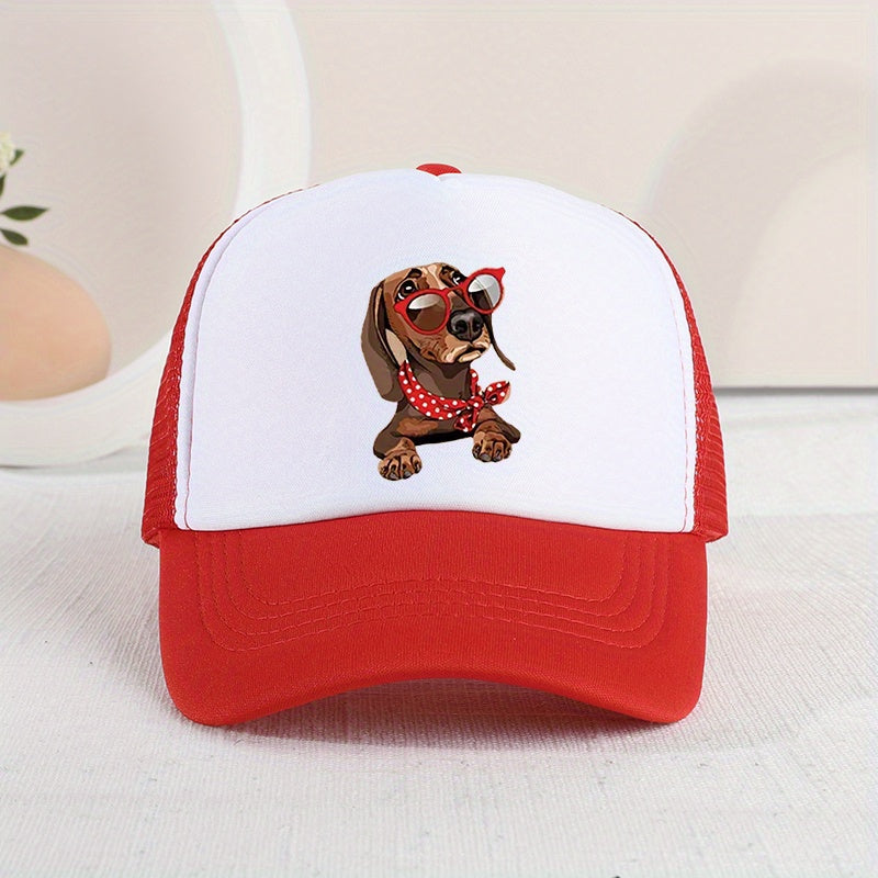Mesh Print Glasses Dog Baseball Cap Sunshade Breathable Peaked Cap Trucker Hat