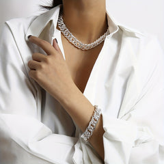 2pc Women's O Chain Metal Bracelet Necklace Set