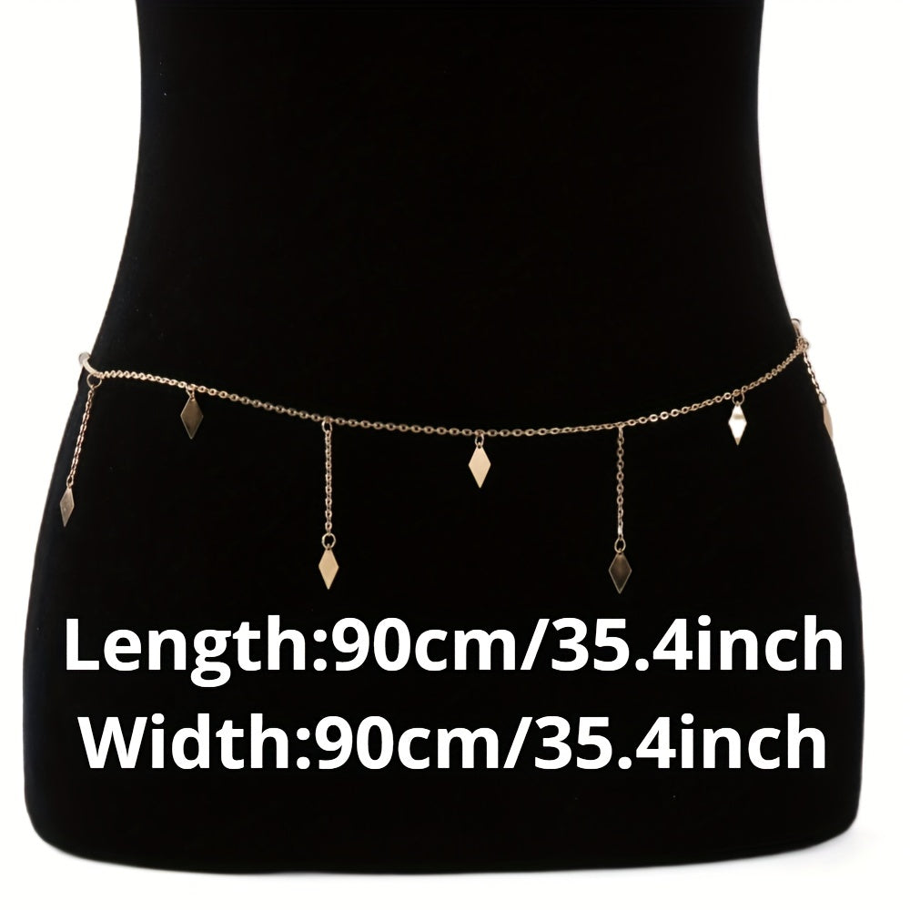 Rhombus Pendant Waist Chain Metal Belly Chain For Women