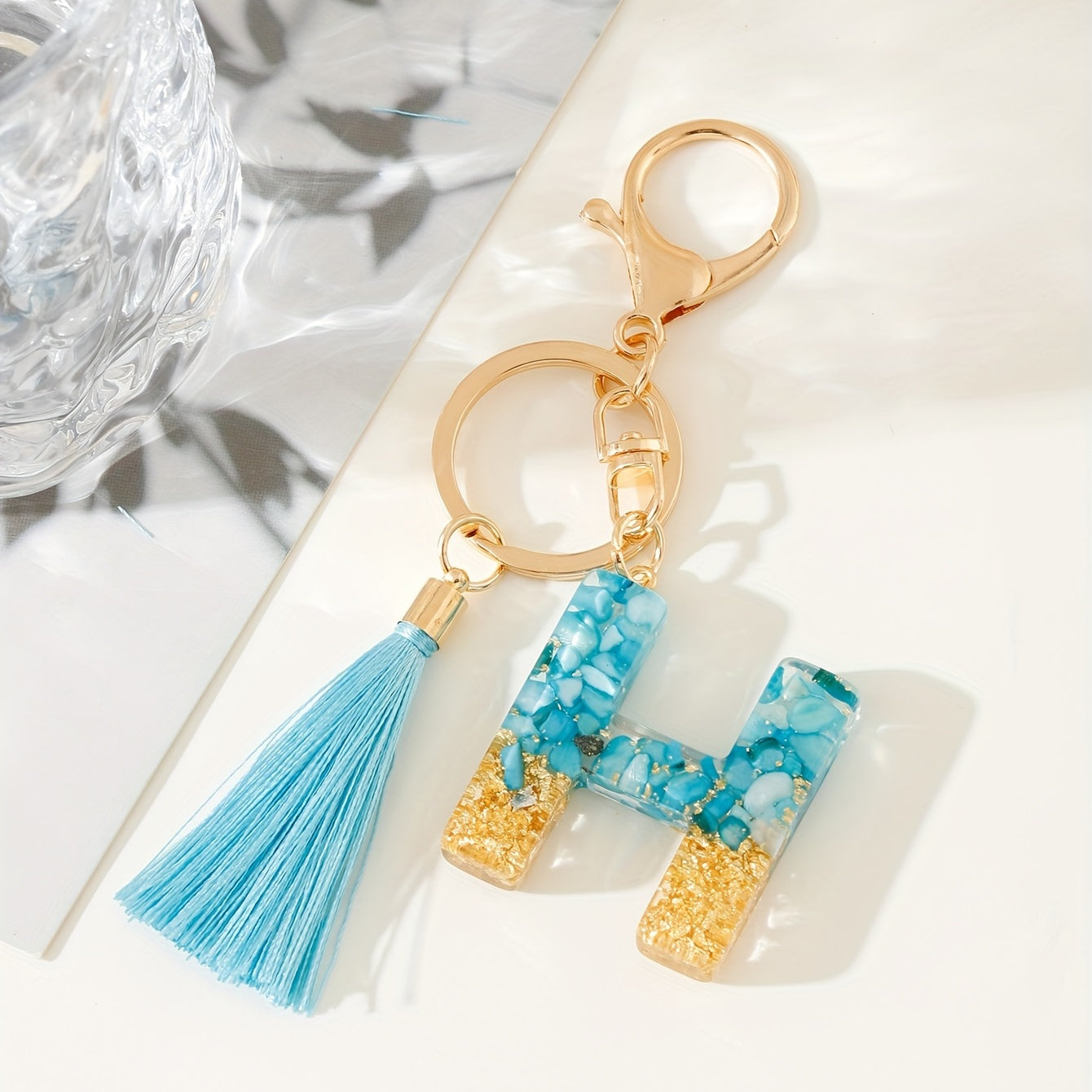 Sequins Alphabet Keychain Resin Key Chain Ring Purse Bag Charm