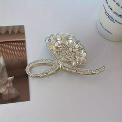 Vintage Rhinestone Flower Fan Hair Claw for Women