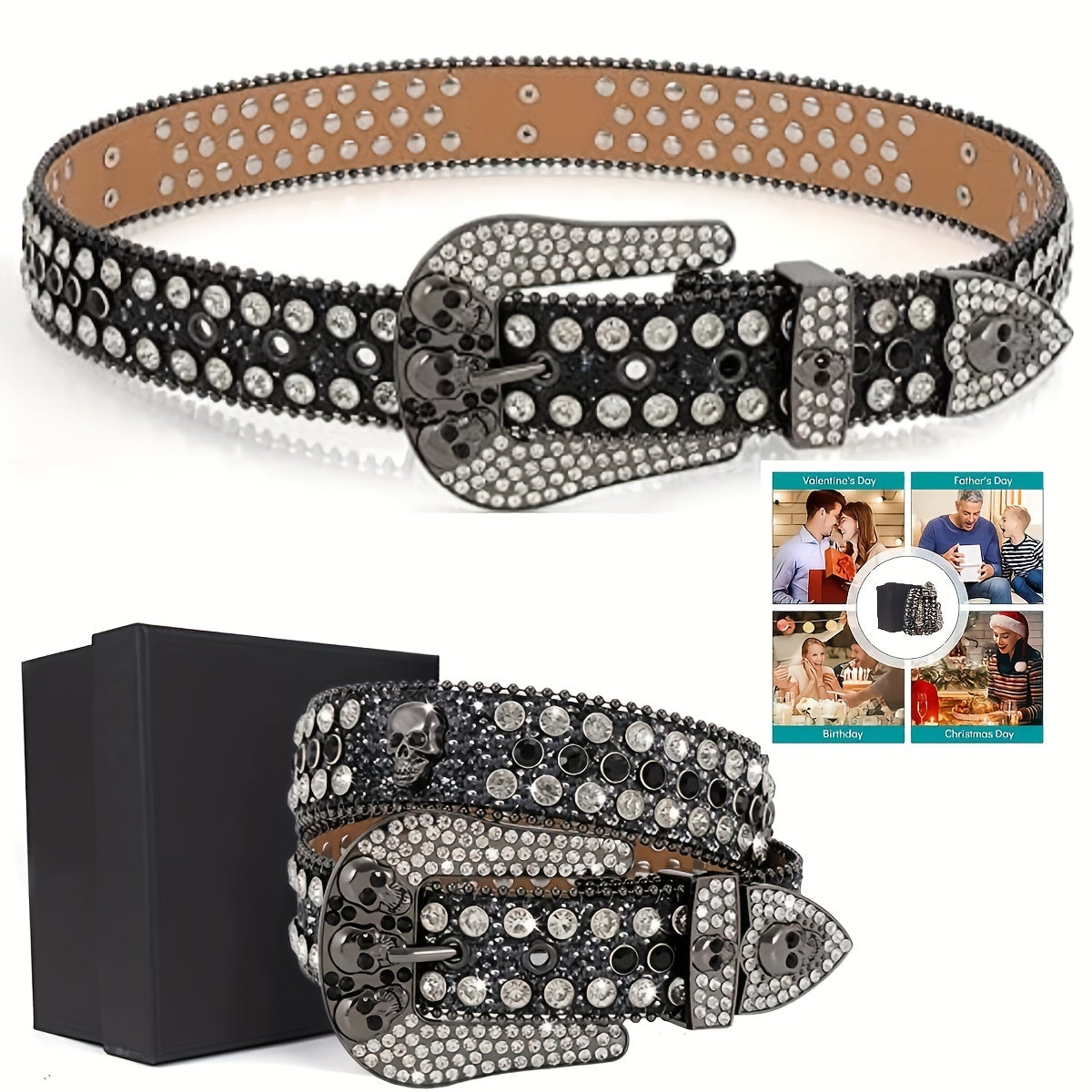 Skull Buckle Belt PU Leather Western Belt For Men