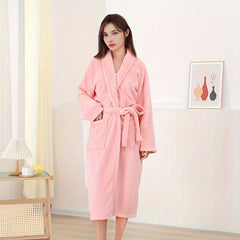 Women's Long Sleeve Bathrobe Soft Loungewear Robe with Pocket
