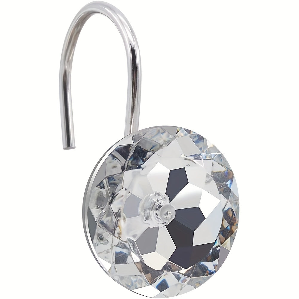 12pcs Round Acrylic Rhinestone Shower Curtain Hooks