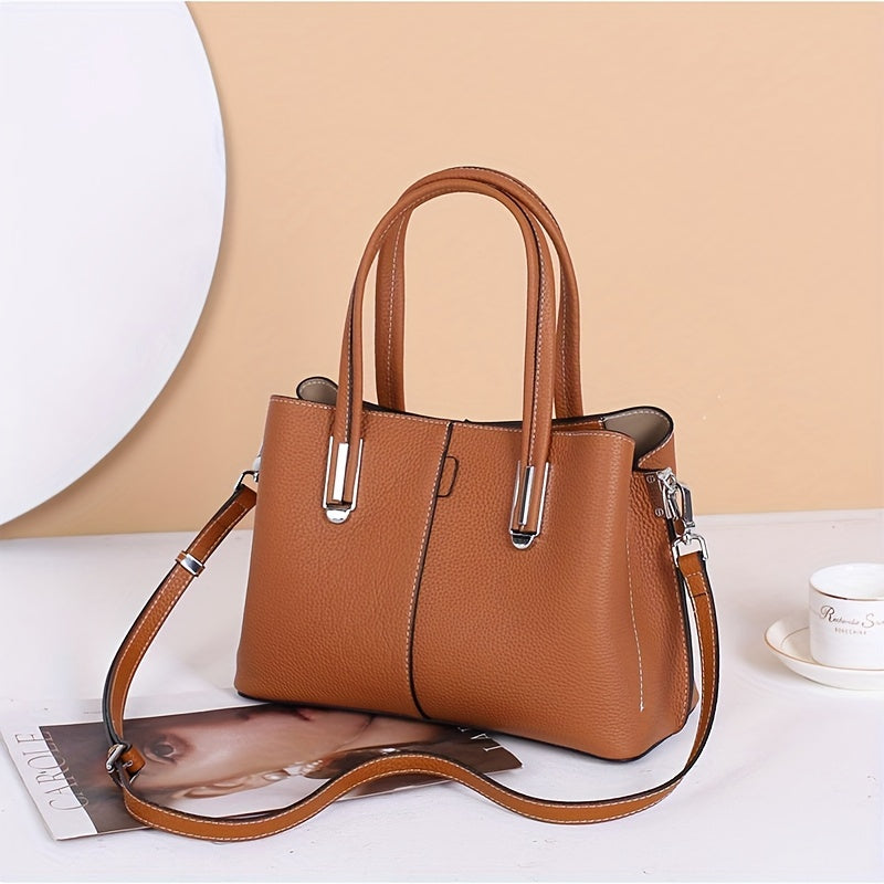 Leather Women's Handbag with Shoulder Strap Zipper Closure