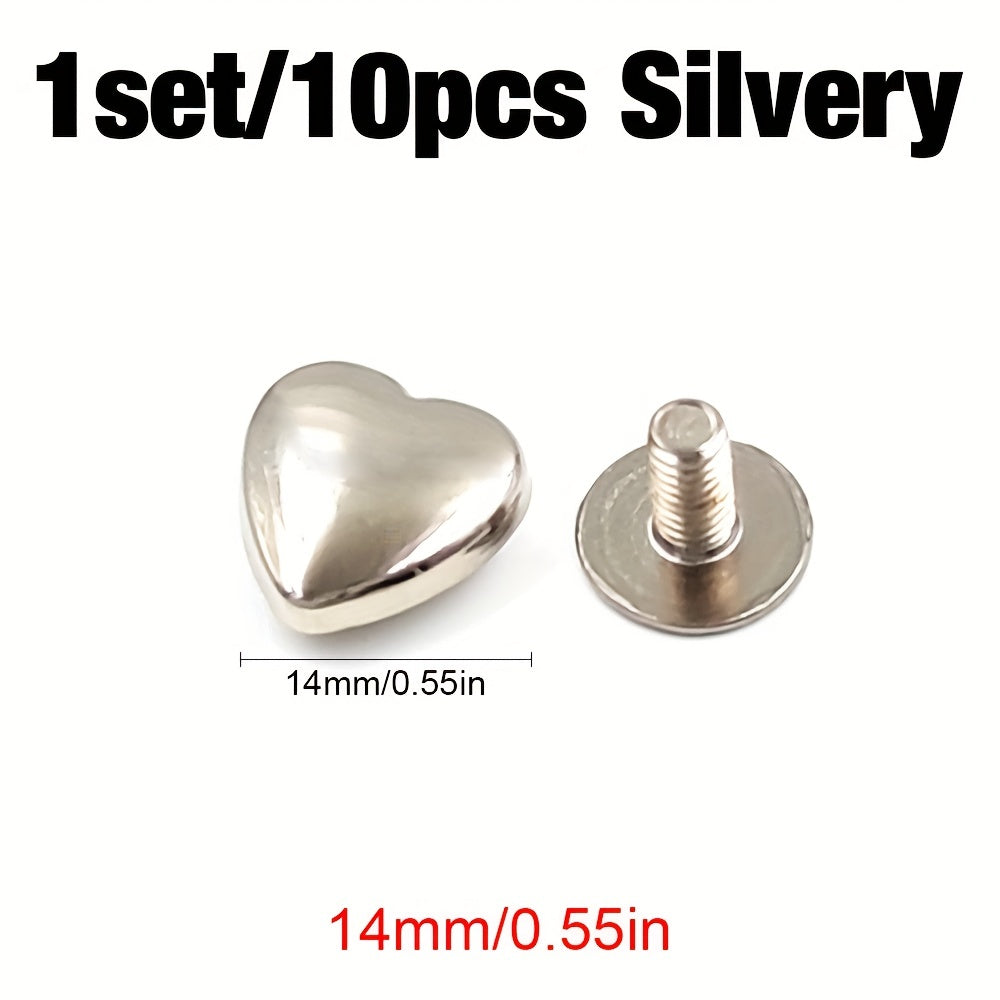 10 Sets 14mm Heart Shape Rivet Screw Studs for Leathercraft