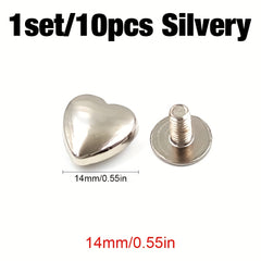 10 Sets 14mm Heart Shape Rivet Screw Studs for Leathercraft