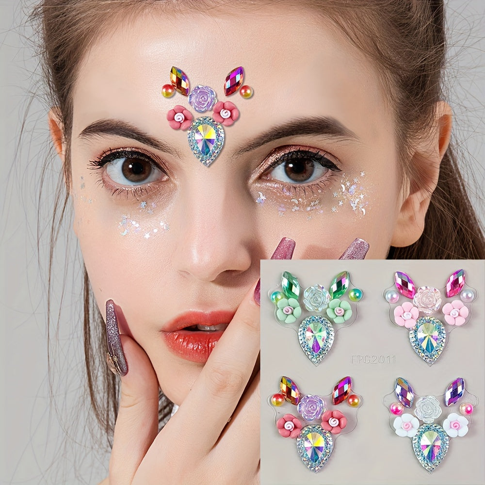 20pcs Heart Shaped Gem Face Stickers Rainbow Eye Makeup for Stage & Party