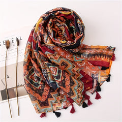 Boho Colorful Fringed Scarf Geometric Printed Sunscreen Shawl