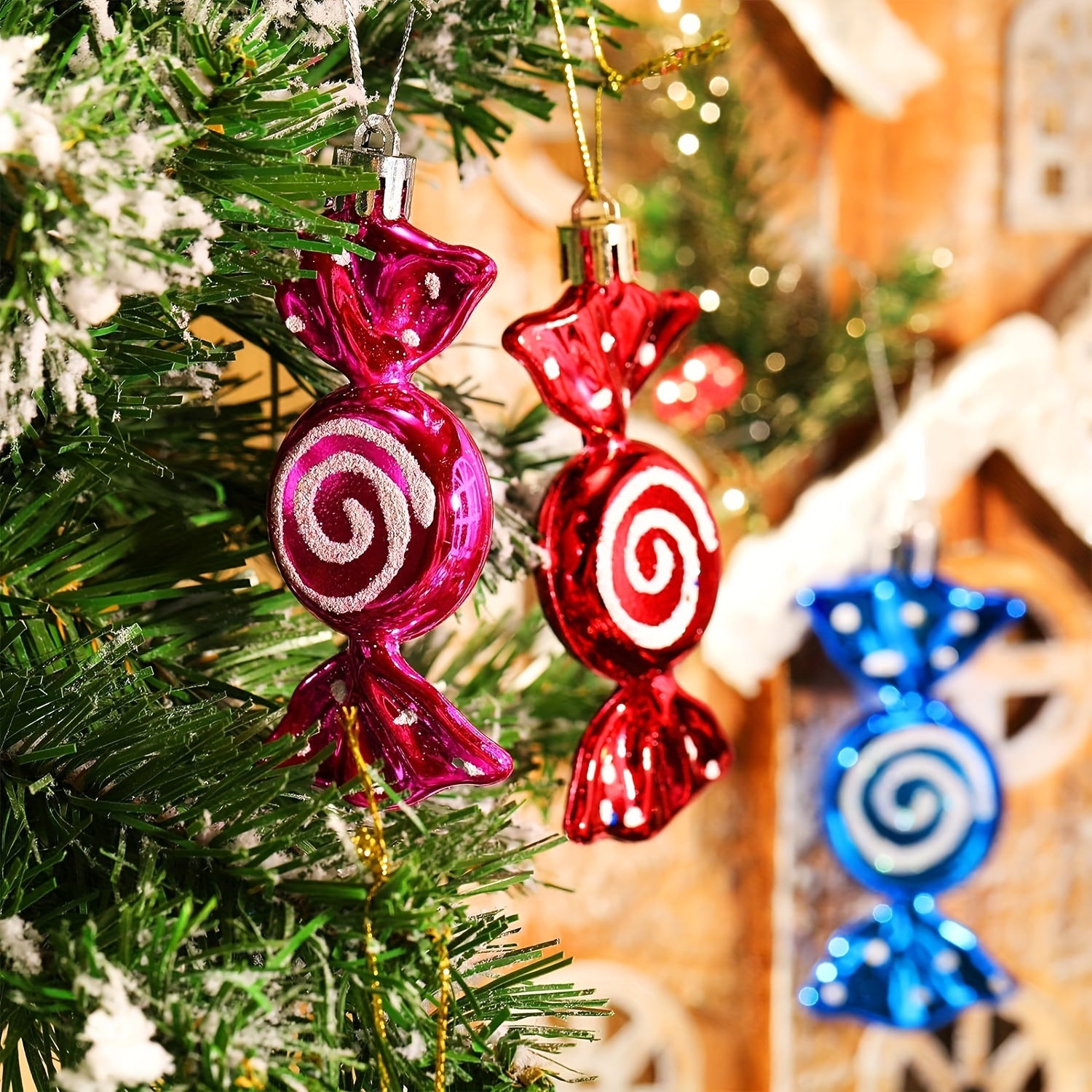 6pcs Glitter Christmas Candy Hanging Ornaments Holiday Party Favor