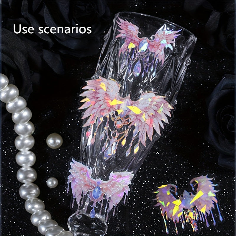 20pcs Angel Wings Theme Stickers Shimmery Glitter Self-adhesive PET Plastic