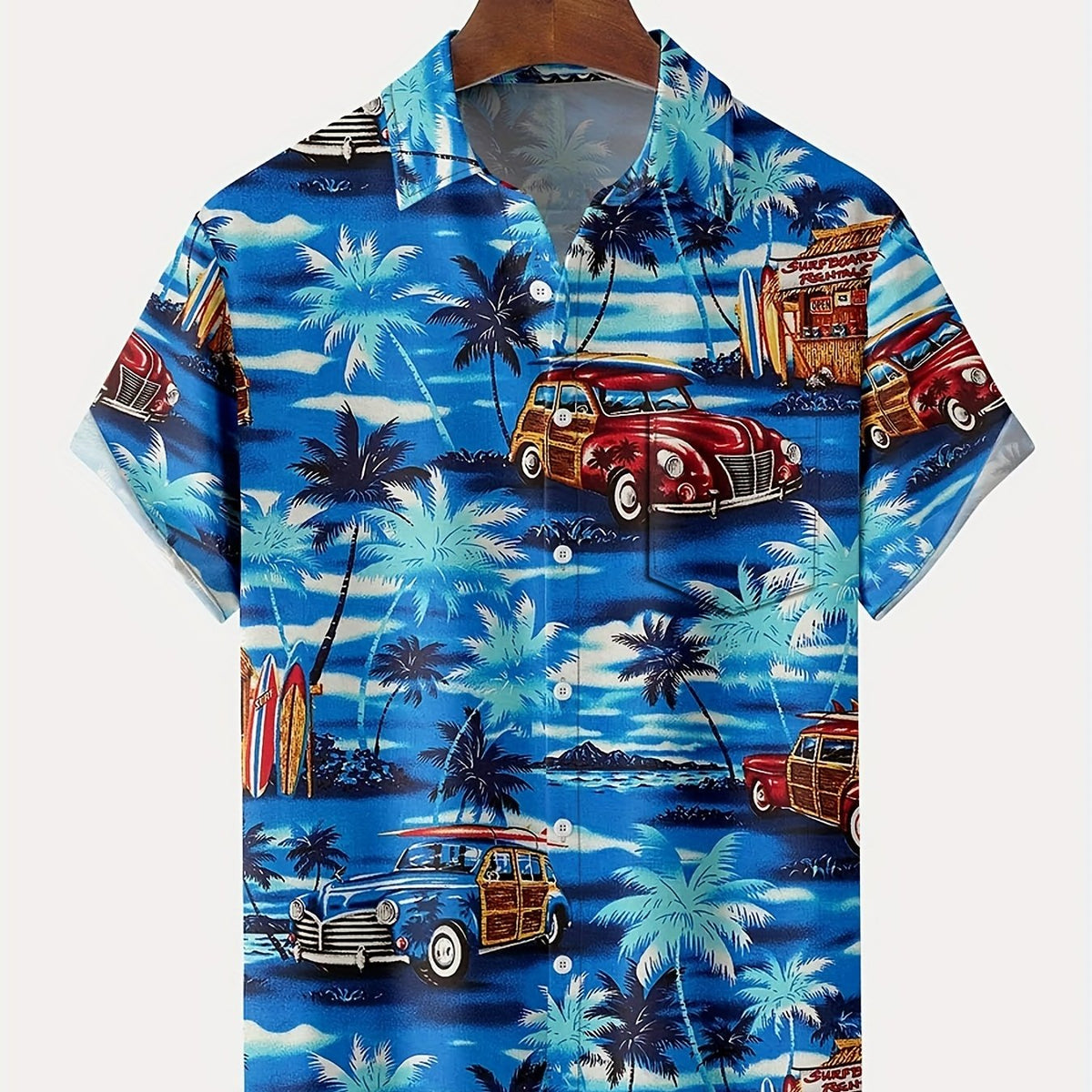 Coconut Tree & Vintage Car Print Men's Hawaiian Shirt