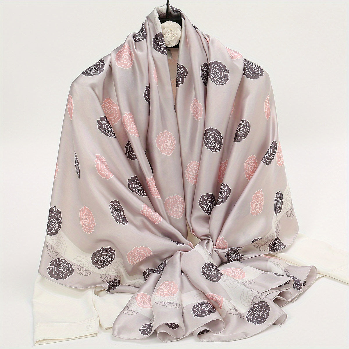 Striped Print Silk Scarf Windproof Shawl