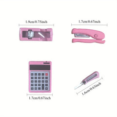 4pcs Mini Metal Desk Accessories Set Scissors Pens Highlighters Sticky Notes