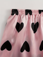  Heart Print Satin Pajama Set