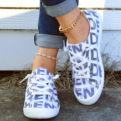 Women's Letter Pattern Casual Skate Shoes Lace Up Anti slip Canvas Shoes