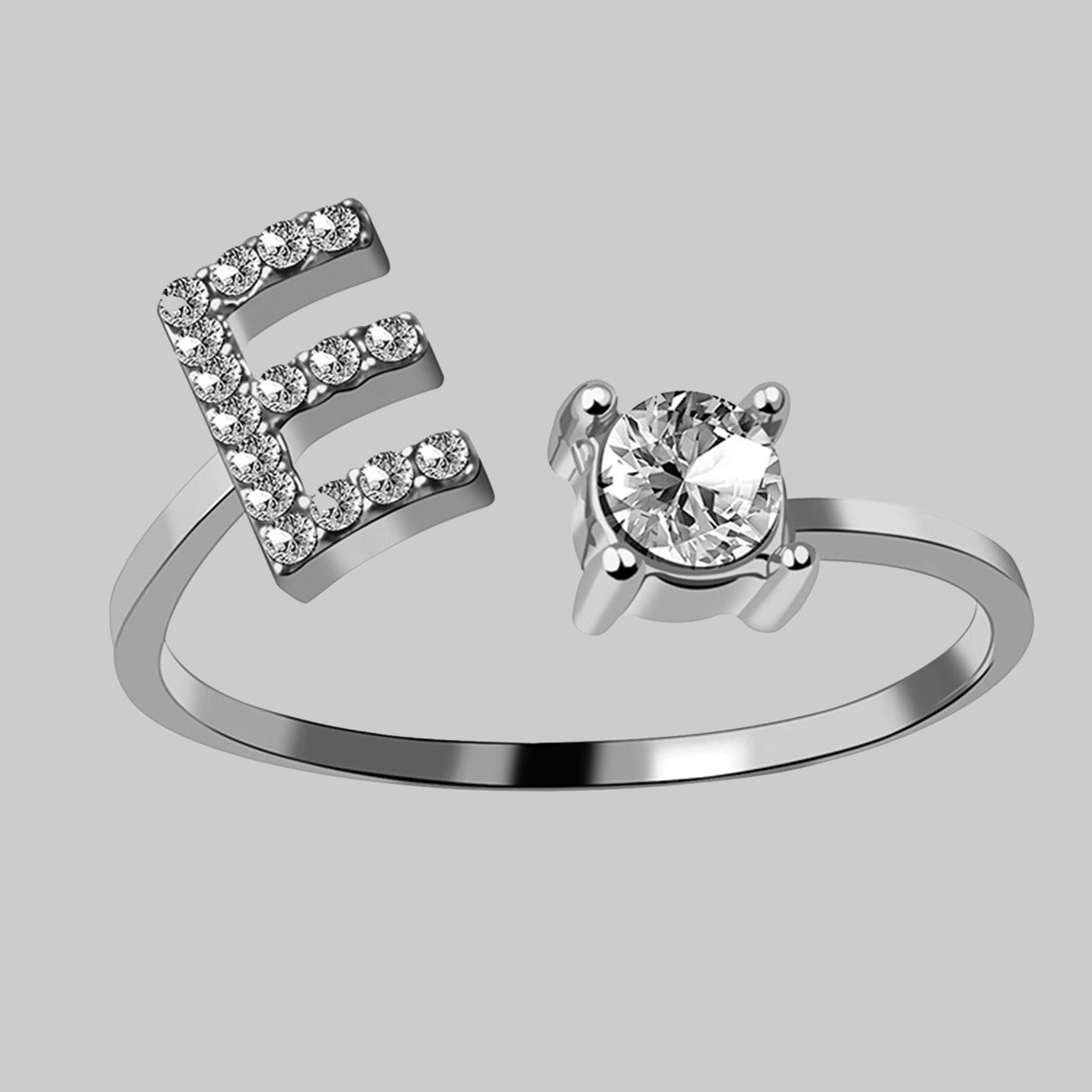 Zircon Rhinestone 26 Letters Rings Women Adjustable Jewelry Accessory