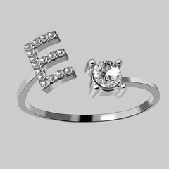 Zircon Rhinestone 26 Letters Rings Women Adjustable Jewelry Accessory