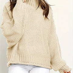 Solid Bat Sleeve Mock Neck Knitted Pullover Sweater
