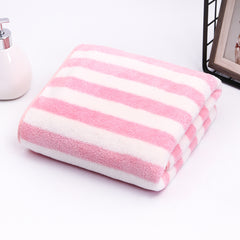 Soft Comfort Bath Towel Set High Coral Fleece Stripe Pattern