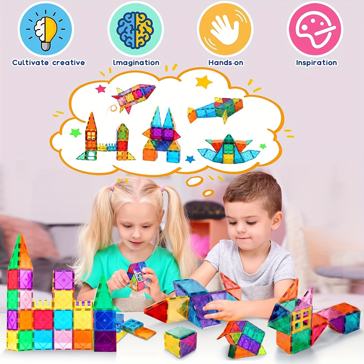 Magnetic Tiles Building Blocks Toy for Kids 3-7 Years