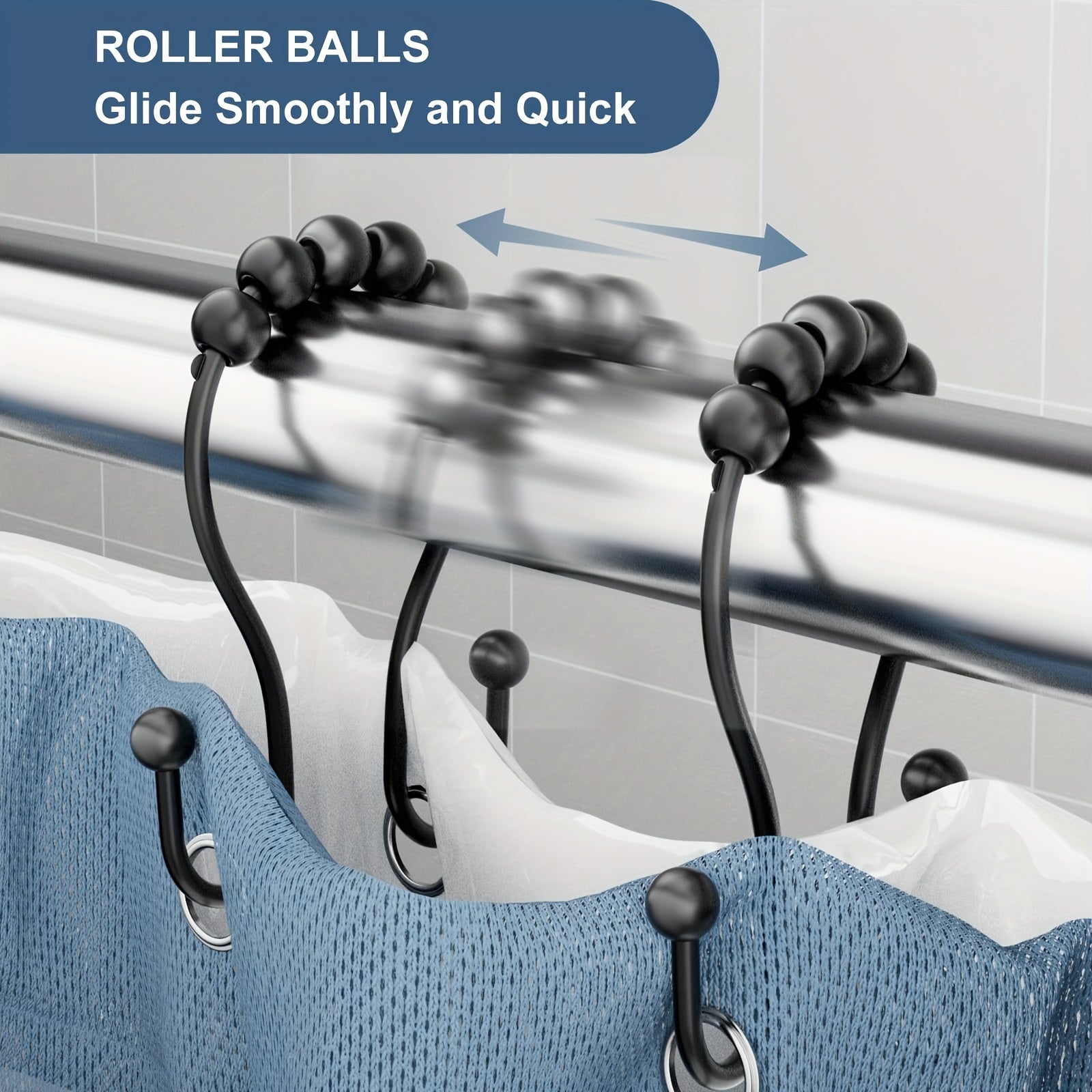 12pcs Double Hook Shower Curtain Ring Rustproof Smooth Glide for Bathroom