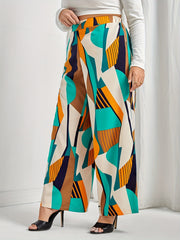  Geometric Print Wide Leg Trousers