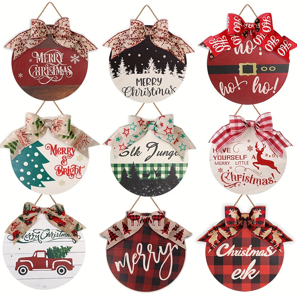 Christmas Wreath Hanging Sign Rustic Burlap Wooden Holiday Decor