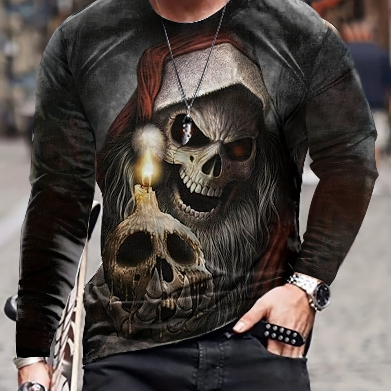 Skulls 3D Print Men's Long Sleeve T-shirt Stylish Tees For Autumn