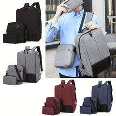 3pcs Men's Backpack Crossbody Bag Set With USB Charging Port
