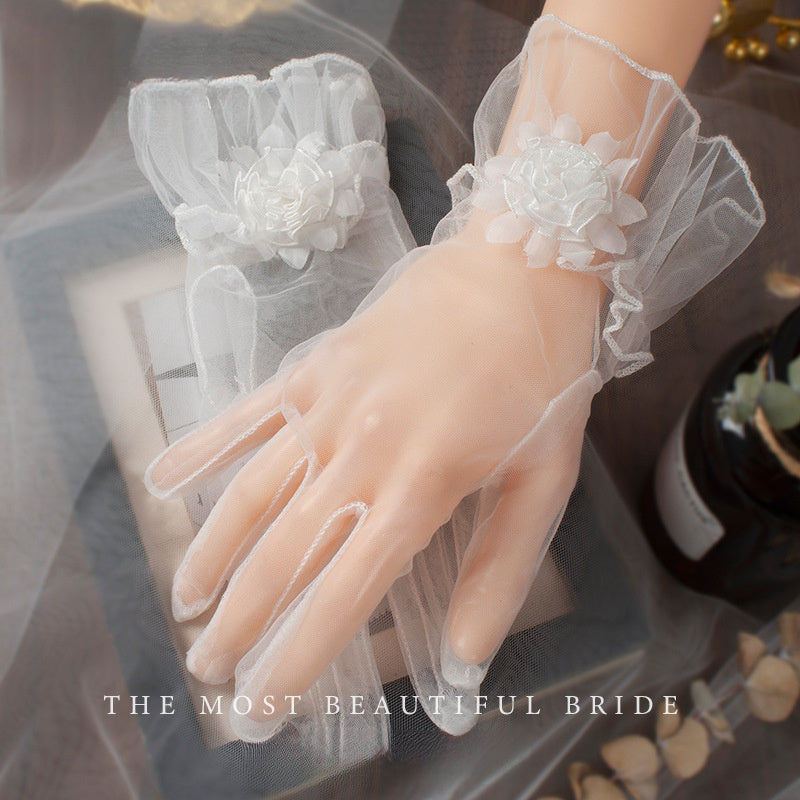 Bridal Wedding Retro Short Mesh Plain Oversleeve Gloves