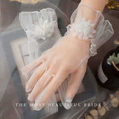 Bridal Wedding Retro Short Mesh Plain Oversleeve Gloves