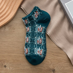 5 pairs Embroidery Socks Ethnic Flower Crew Socks Gift Tube Socks