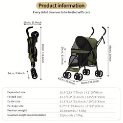 Pet Stroller - Lightweight & Foldable - Ideal for Small Dogs and Cats