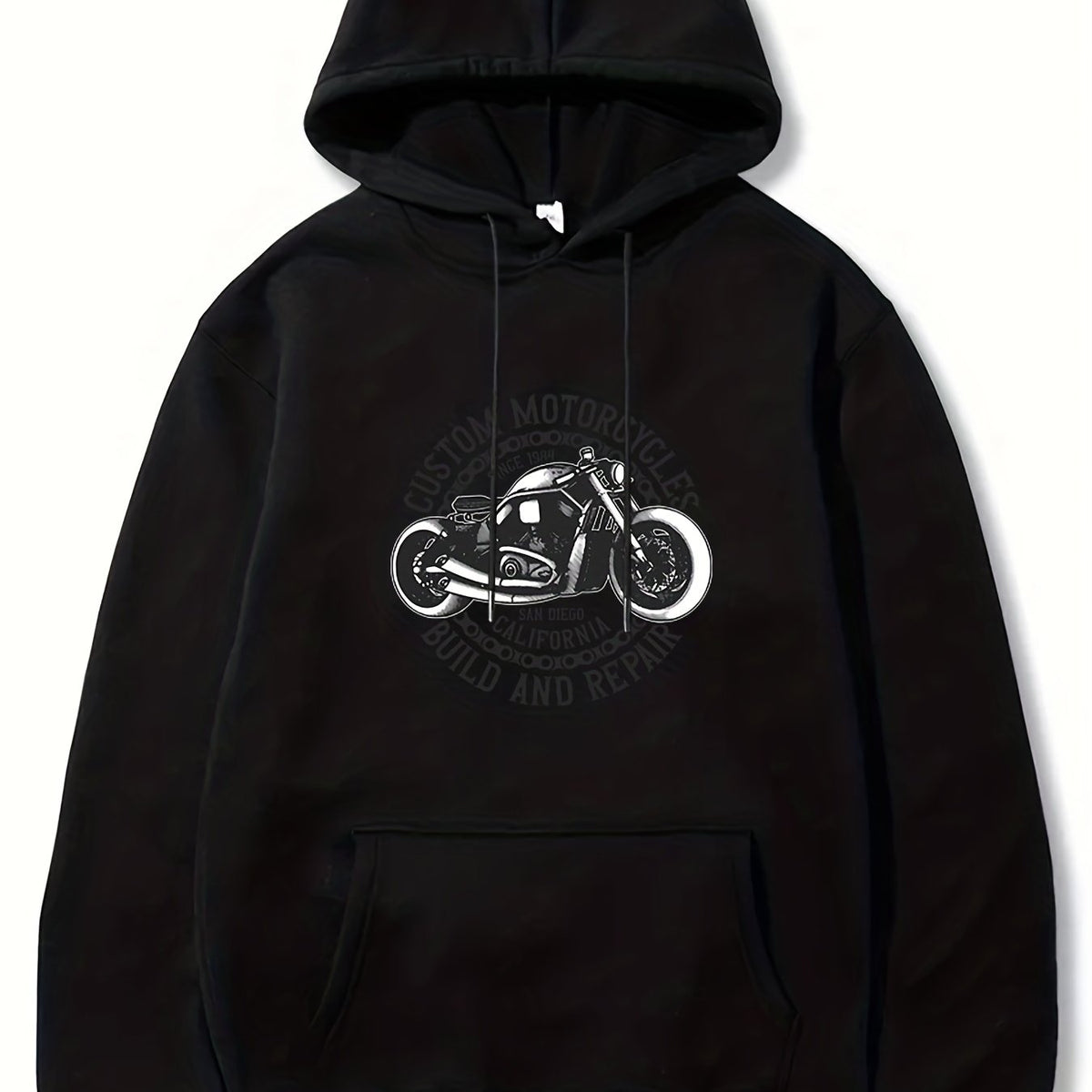 Motorcycle & Letter Print Hoodies For Men Graphic Sweatshirt