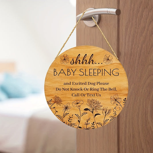 Funny Baby Sleeping Sign - Do Not Knock or Ring Bell - Wooden Door Hanger