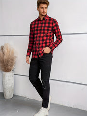 Men's Plaid Shirt Long Sleeve Casual Button Down Tops For Outdoor Activities