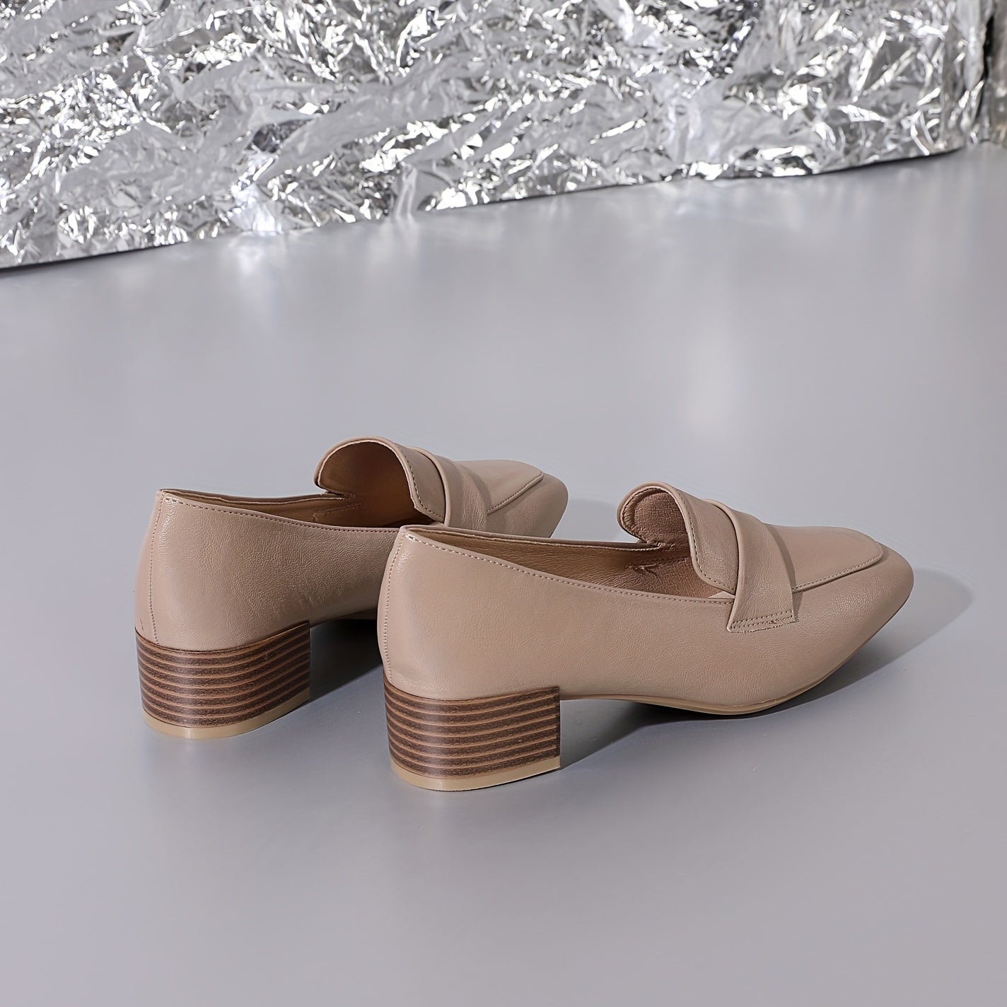 Women's Square Toe Chunky High Heels Solid Slip On Stacked Heels Pumps