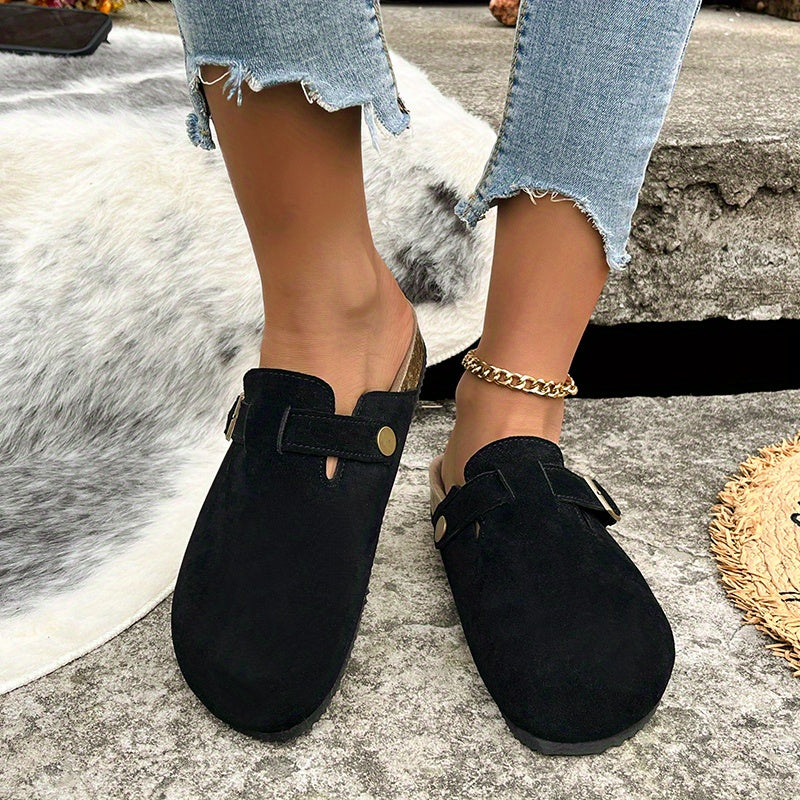 Women's Canvas Slip On Buckle Decor Non-slip Clogs