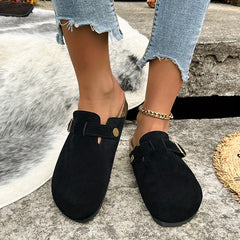 Women's Canvas Slip On Buckle Decor Non-slip Clogs