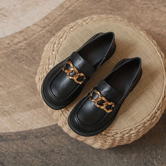 Women's Chain Decor Chunky Heel Loafers British Style Work Shoes