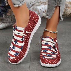 Women's Polka Dot Print Shoes Stars Pattern Slip On Lace Up Canvas Shoes
