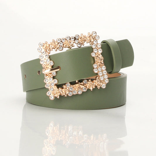 Women Rhinestone Pin Buckle Dress Belt