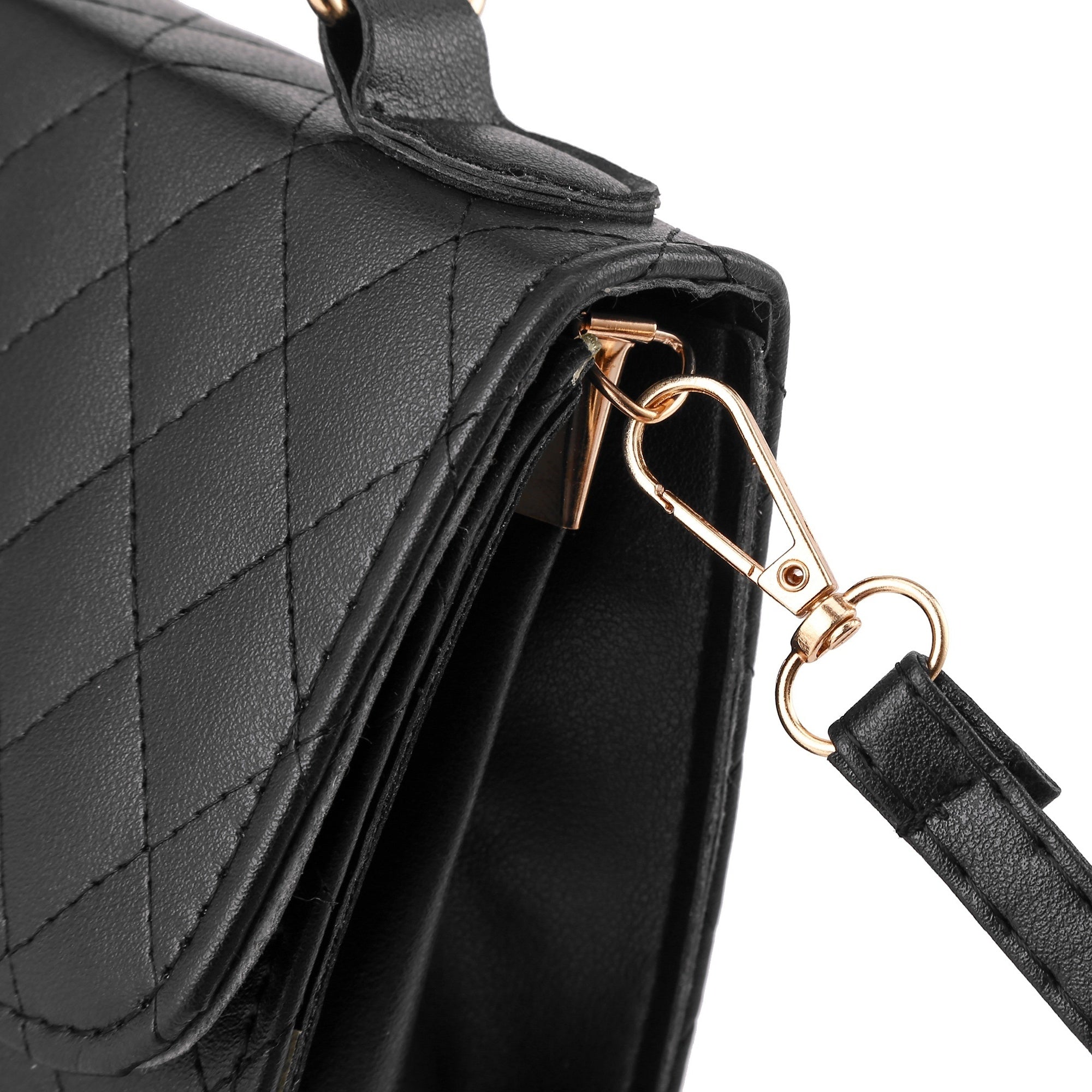 Argyle Quilted Handbag Faux Leather Flap Purse Buckle Decor Crossbody Bag